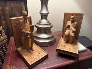 Pair Of Vintage Bookends, Hand Carved, Don Quixote & Sancho Panza RARE